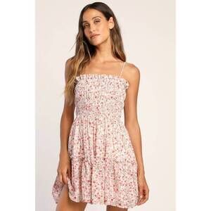 Lulus Petal Perfection Pink Floral Print Smocked Tiered Mini Dress - Size L